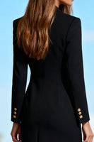 Load image into Gallery viewer, Black Double Breasted Pencil Midi Blazer Dress with Sleeves