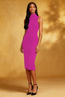 Load image into Gallery viewer, Black High Neck Bodycon Midi Cocktail Dress