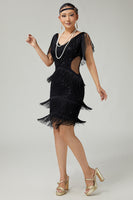 Load image into Gallery viewer, Sparkly Burgundy Fringed Bodycon 1920s Flapper Dress with Sequins