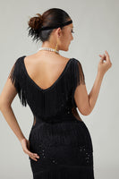 Load image into Gallery viewer, Sparkly Burgundy Fringed Bodycon 1920s Flapper Dress with Sequins