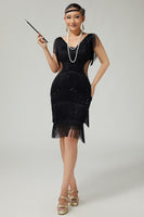 Load image into Gallery viewer, Sparkly Burgundy Fringed Bodycon 1920s Flapper Dress with Sequins