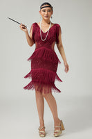 Load image into Gallery viewer, Sparkly Burgundy Fringed Bodycon 1920s Flapper Dress with Sequins