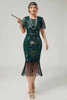 Load image into Gallery viewer, Sparkly Black Blue Beaded Sequins Flapper Dress with Fringes