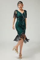Load image into Gallery viewer, Sparkly Black Burgundy Sequins V-Neck Flapper Dress with Fringes