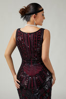 Load image into Gallery viewer, Sparkly Black Golden V-Neck Sequins Fringed 1920s Flapper Dress