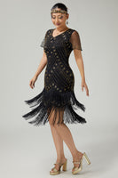 Load image into Gallery viewer, Sparkly Black Golden Fringed Bodycon 1920s Flapper Dress with Beading