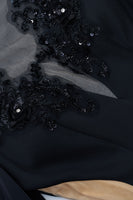 Load image into Gallery viewer, Black Illusion Boat Neck Mermaid Long Sleeves Mother of the Bride Dress with Appliques