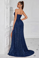 Load image into Gallery viewer, Sparkly Burgundy Sweetheart Sequin Ruched Long Prom Dress with Side Cape