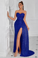 Load image into Gallery viewer, Sparkly Burgundy Sweetheart Sequin Ruched Long Prom Dress with Side Cape