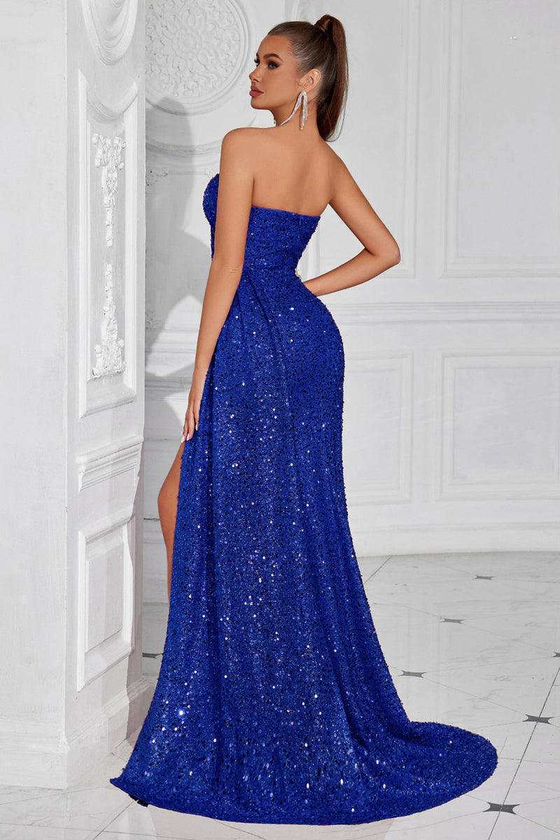 Load image into Gallery viewer, Sparkly Burgundy Sweetheart Sequin Ruched Long Prom Dress with Side Cape