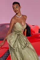 Load image into Gallery viewer, Gold Metallic A Line Sweetheart Long Prom Dress with Bow