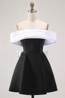 Load image into Gallery viewer, Black A Line Off the Shoulder Short Homecoming Dress with Bow