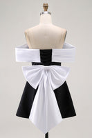 Load image into Gallery viewer, Black A Line Off the Shoulder Short Homecoming Dress with Bow