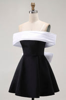 Load image into Gallery viewer, Black A Line Off the Shoulder Short Homecoming Dress with Bow