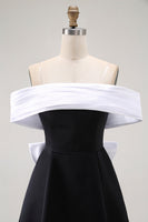 Load image into Gallery viewer, Black A Line Off the Shoulder Short Homecoming Dress with Bow