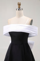 Load image into Gallery viewer, Black A Line Off the Shoulder Short Homecoming Dress with Bow