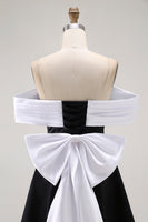 Load image into Gallery viewer, Black A Line Off the Shoulder Short Homecoming Dress with Bow