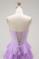 Load image into Gallery viewer, Sparkly Purple Chiffon Tiered A Line Long Corset Prom Dress with Bows