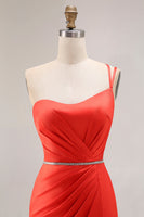 Load image into Gallery viewer, Orange Mermaid One Shoulder Ruched Long Prom Dress with Slit