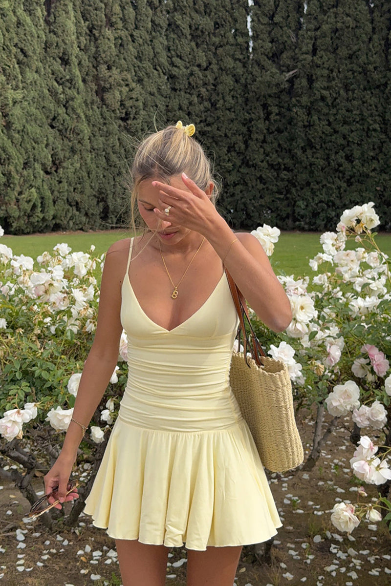 Load image into Gallery viewer, Simple Yellow A Line Spaghetti Straps Mini Dress