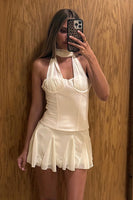 Load image into Gallery viewer, White Halter Bodycon Mini Dress