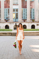 Load image into Gallery viewer, White A Line Halter Lace Up Back Mini Dress with Sash