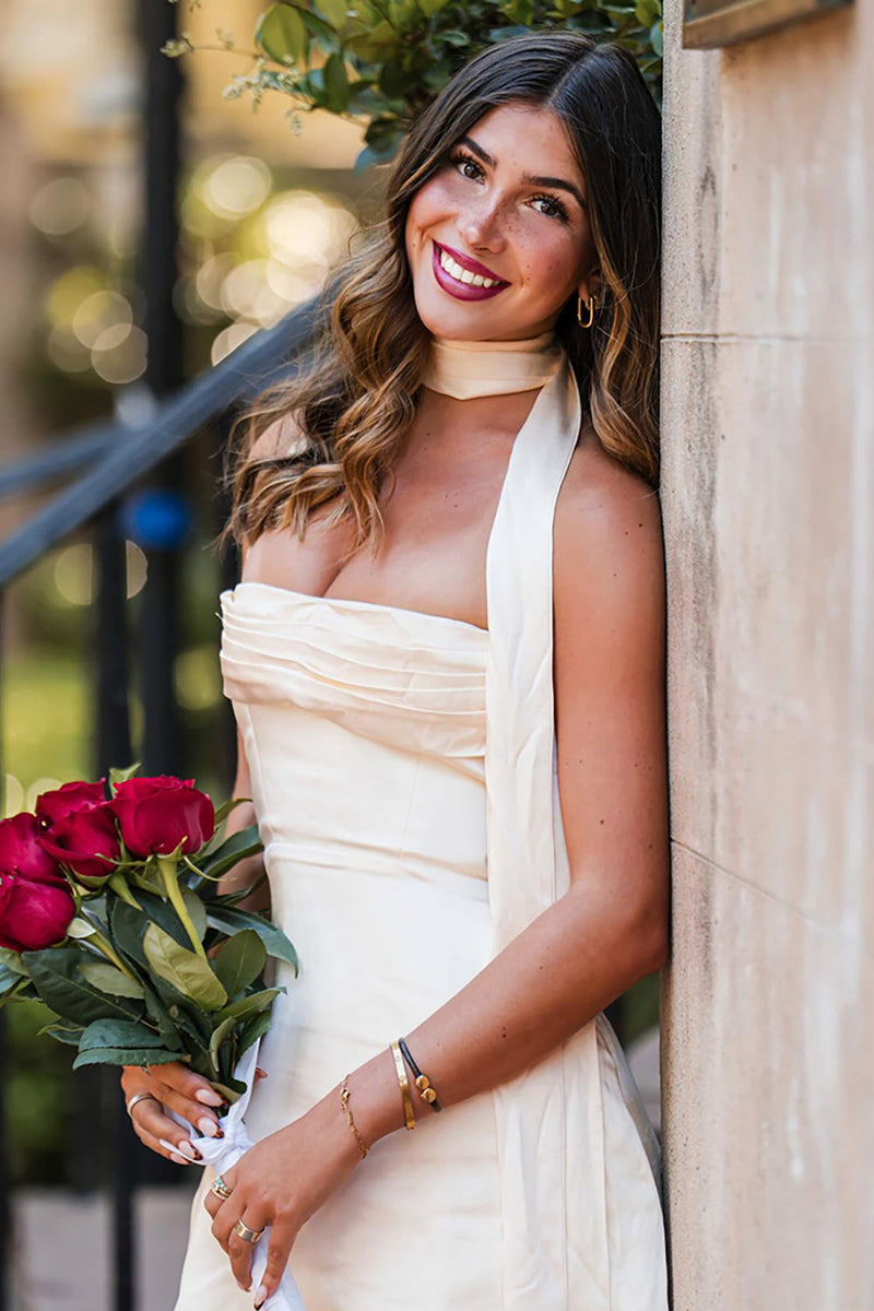 Load image into Gallery viewer, White A Line Halter Lace Up Back Mini Dress with Sash