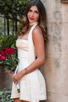 Load image into Gallery viewer, White A Line Halter Lace Up Back Mini Dress with Sash