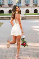 Load image into Gallery viewer, White A Line Halter Lace Up Back Mini Dress with Sash