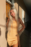 Load image into Gallery viewer, Yellow Bodycon Ruched Spaghetti Straps Mini Dress