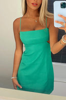 Load image into Gallery viewer, Simple Green Bodycon Spaghetti Straps Mini Dress