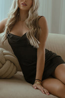 Load image into Gallery viewer, Black Bodycon Satin Cowl Neck Mini Corset Dress