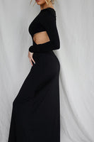 Load image into Gallery viewer, Black Sheath Cut Out Round Neck Long Sleeves Prom Dress