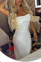 Load image into Gallery viewer, Simple White Sheath Strapless Long Rehearsal Dinner Dress