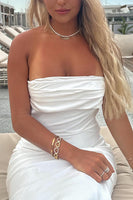 Load image into Gallery viewer, Simple White Sheath Strapless Long Rehearsal Dinner Dress
