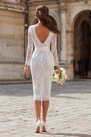 Load image into Gallery viewer, Ivory Lace Bodycon Backless Midi Wedding Dress with Sleeves