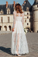 Load image into Gallery viewer, Ivory Boho High Neck Sheath Lace Long Wedding Dress with Sleeves