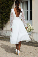Load image into Gallery viewer, Ivory A Line V-Neck Pleated Midi Engagement Dress with Lace