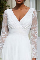 Load image into Gallery viewer, Ivory A Line V-Neck Pleated Midi Engagement Dress with Lace