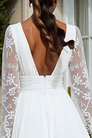 Load image into Gallery viewer, Ivory A Line V-Neck Pleated Midi Engagement Dress with Lace