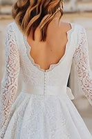 Load image into Gallery viewer, Ivory Boho Lace A Line V-Neck Midi Wedding Dress with Sleeves