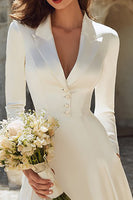 Load image into Gallery viewer, Ivory A Line Peak Lapel Midi Engagement Blazer Dress with Sleeves