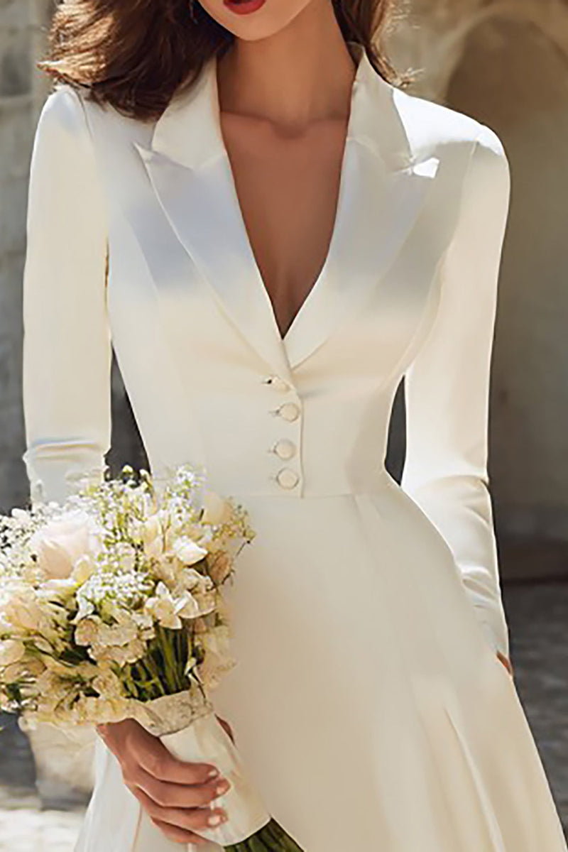 Load image into Gallery viewer, Ivory A Line Peak Lapel Midi Engagement Blazer Dress with Sleeves