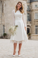 Load image into Gallery viewer, Ivory A Line Backless Long Sleeves Midi Engagement Dress with Lace