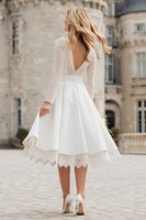 Load image into Gallery viewer, Ivory A Line Backless Long Sleeves Midi Engagement Dress with Lace
