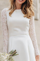 Load image into Gallery viewer, Ivory A Line Backless Long Sleeves Midi Engagement Dress with Lace