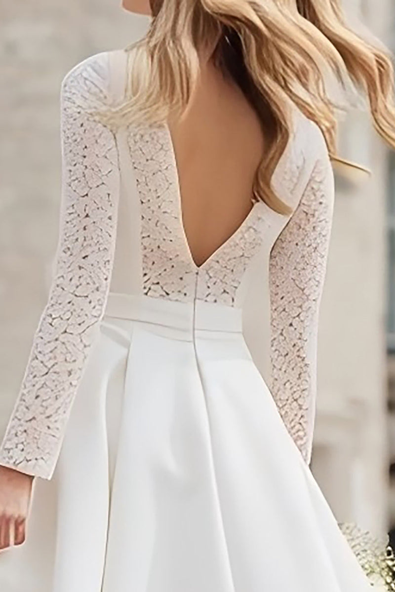 Load image into Gallery viewer, Ivory A Line Backless Long Sleeves Midi Engagement Dress with Lace