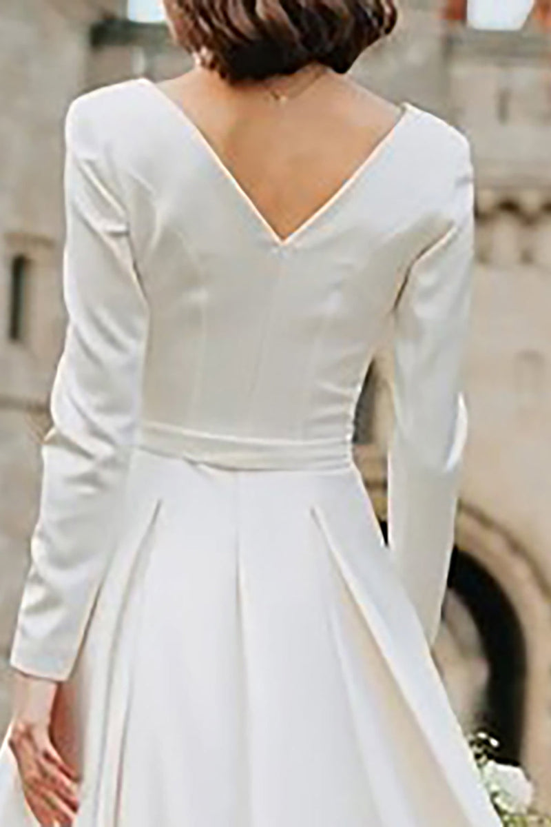 Load image into Gallery viewer, Ivory A Line Boat Neck Long Engagement Dress with Sleeves
