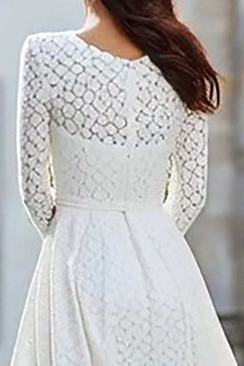 Load image into Gallery viewer, Ivory Lace A Line Bateau Neck Long Sleeves Engagement Dress