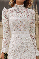 Load image into Gallery viewer, Ivory Lace High Neck Mermaid Ruffled Midi Engagement Dress with Sleeves